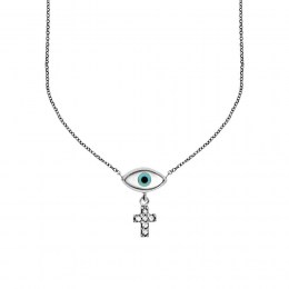 λευκόχρυσο γυναικείο κολιέ σταυρός μάτι KL11200126 