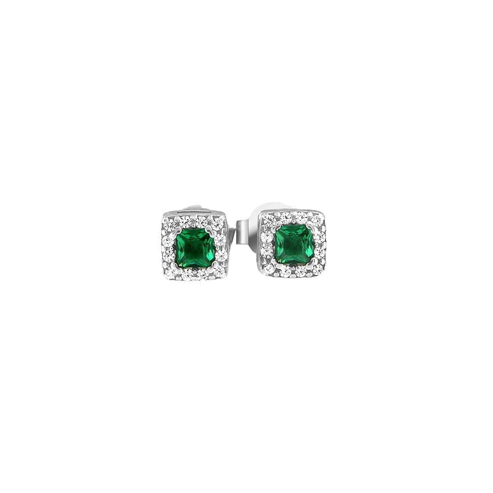 ασημένια καρφωτά σκουλαρίκια πράσινη πέτρα SK21200275