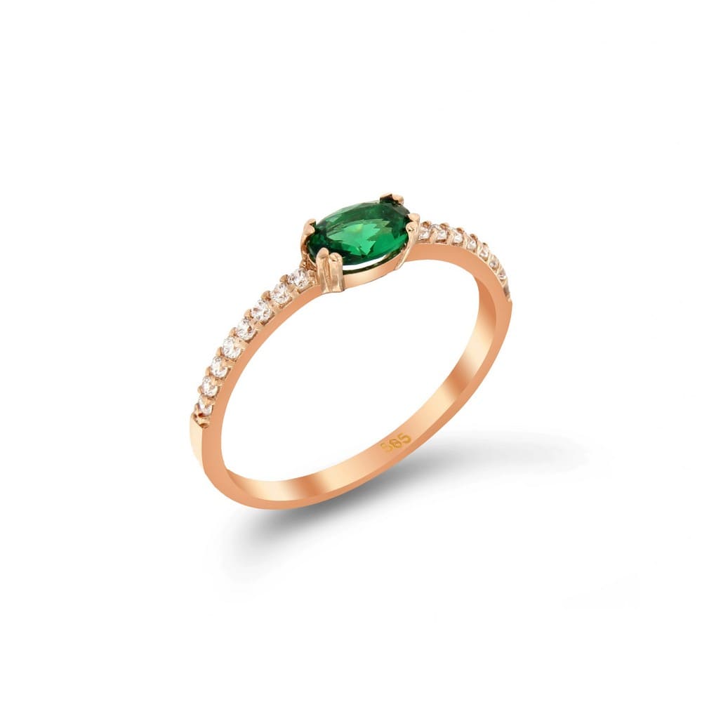 δαχτυλίδι ροζ χρυσό οβάλ πράσινο ζιργκόν D11300703