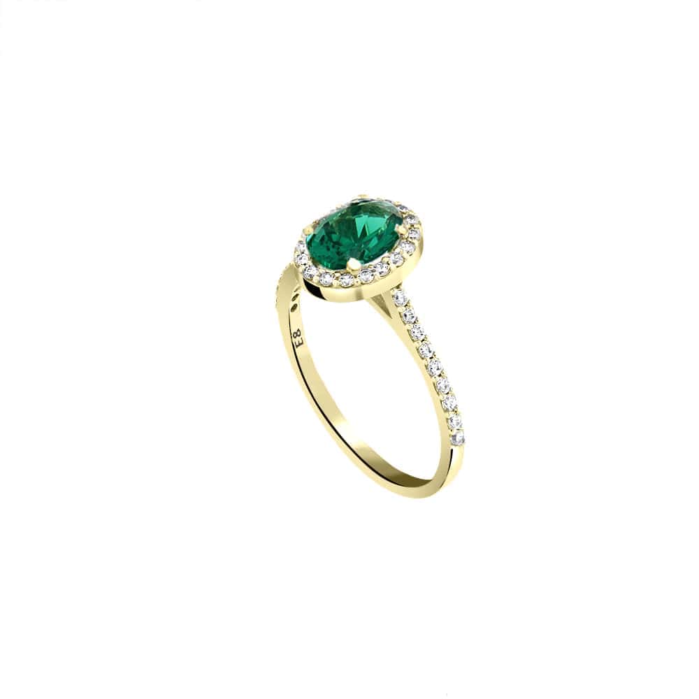 δαχτυλίδι ροζέτα κίτρινο χρυσό πράσινο ζιργκόν D11100853 