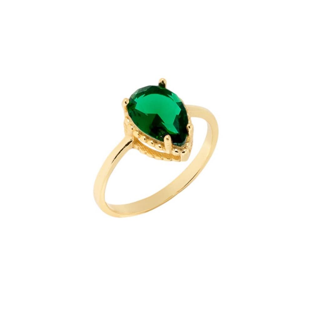 επίχρυσο ασημένιο δαχτυλίδι πράσινο ζιργκόν D21100128