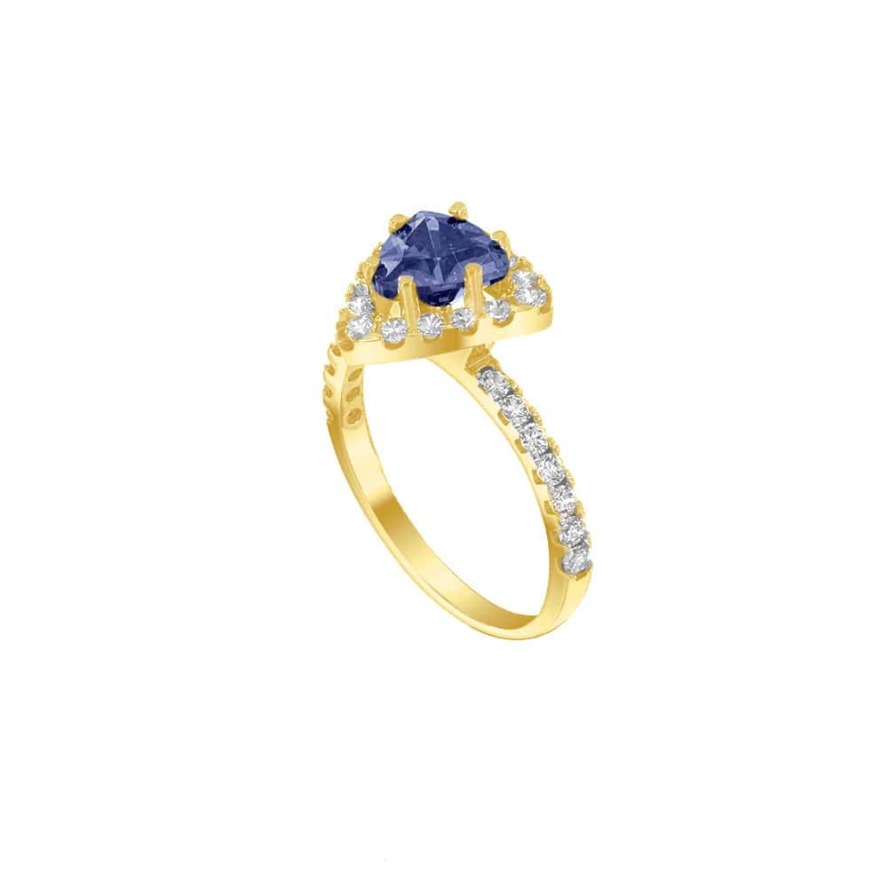 γυναικείο κίτρινο χρυσό δαχτυλίδι μπλε ζιργκόν D11101006