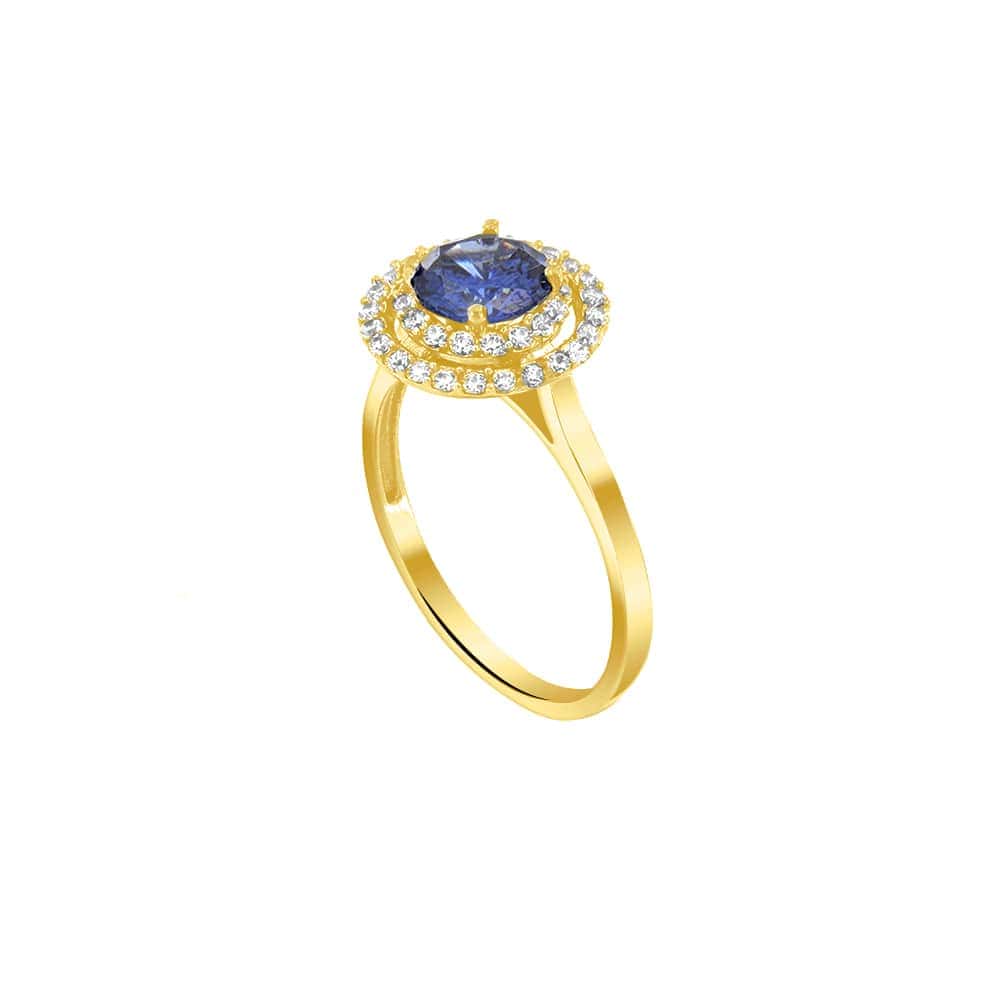 γυναικείο κίτρινο χρυσό δαχτυλίδι ροζέτα μπλε D11101010