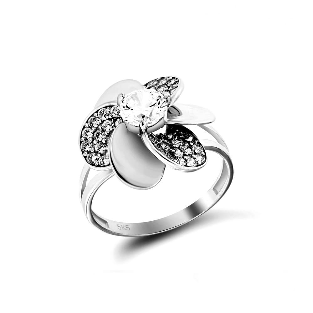 Γυναικείο λευκόχρυσο δαχτυλίδι λουλούδι D11200098