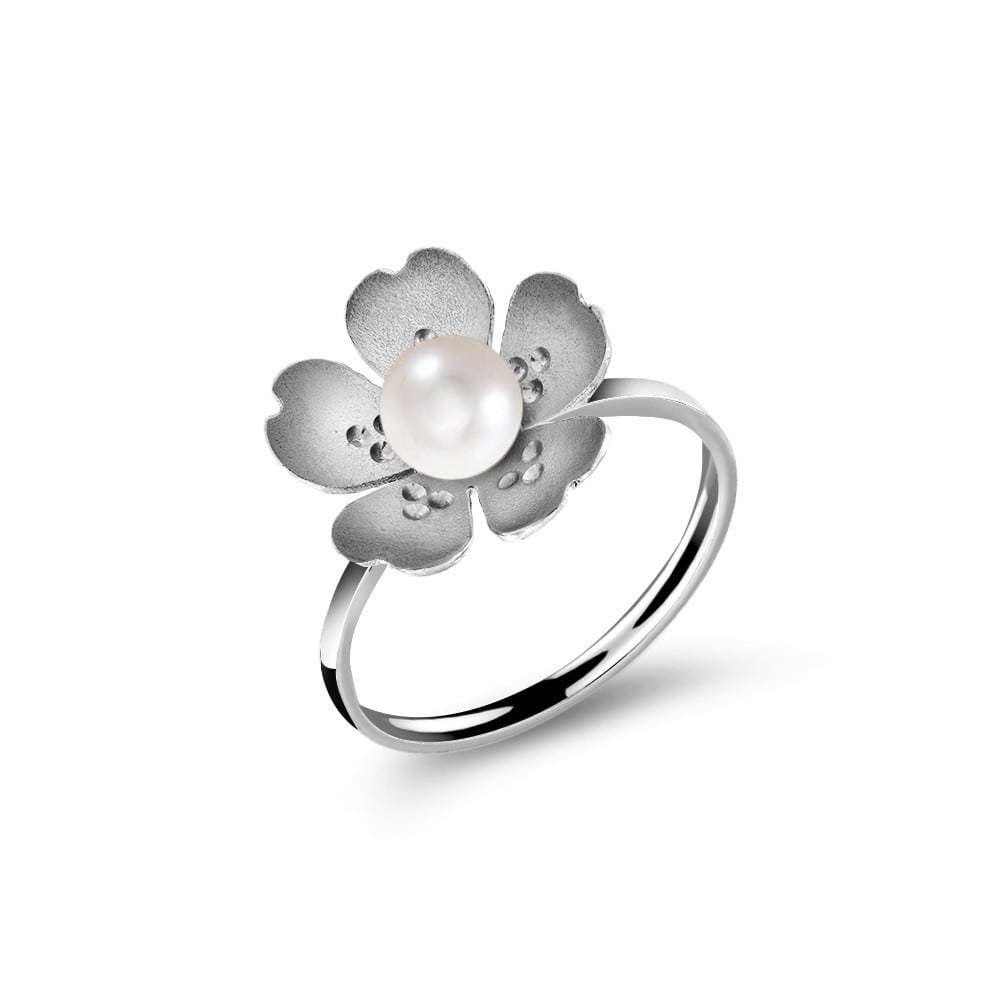 Γυναικείο λευκόχρυσο δαχτυλίδι λουλούδι D11200773