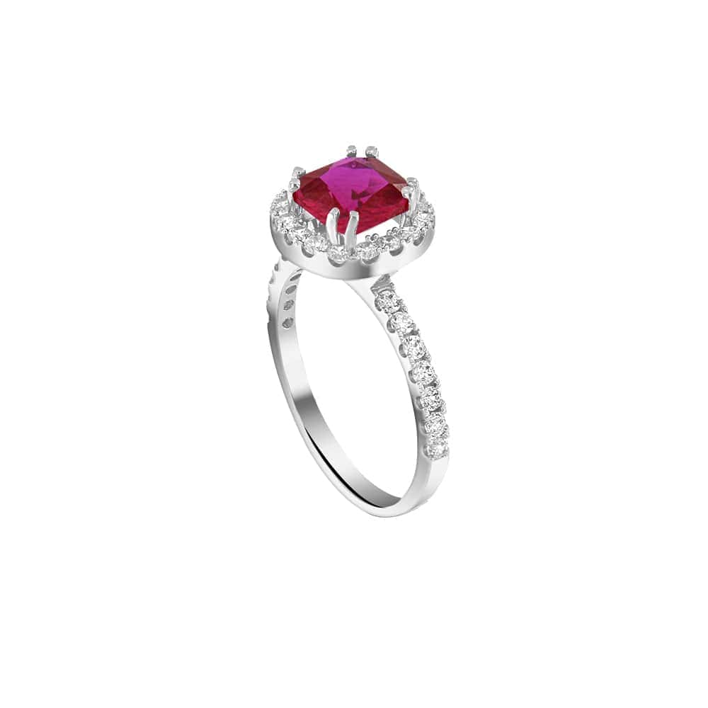 γυναικείο λευκόχρυσο δαχτυλίδι ροζέτα κόκκινη D11201041