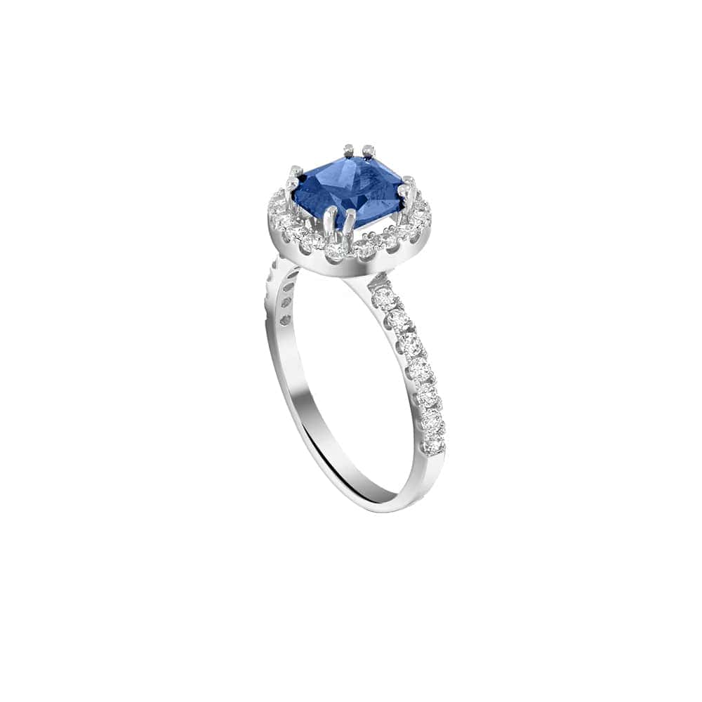 γυναικείο λευκόχρυσο δαχτυλίδι ροζέτα μπλε D11201039(c)