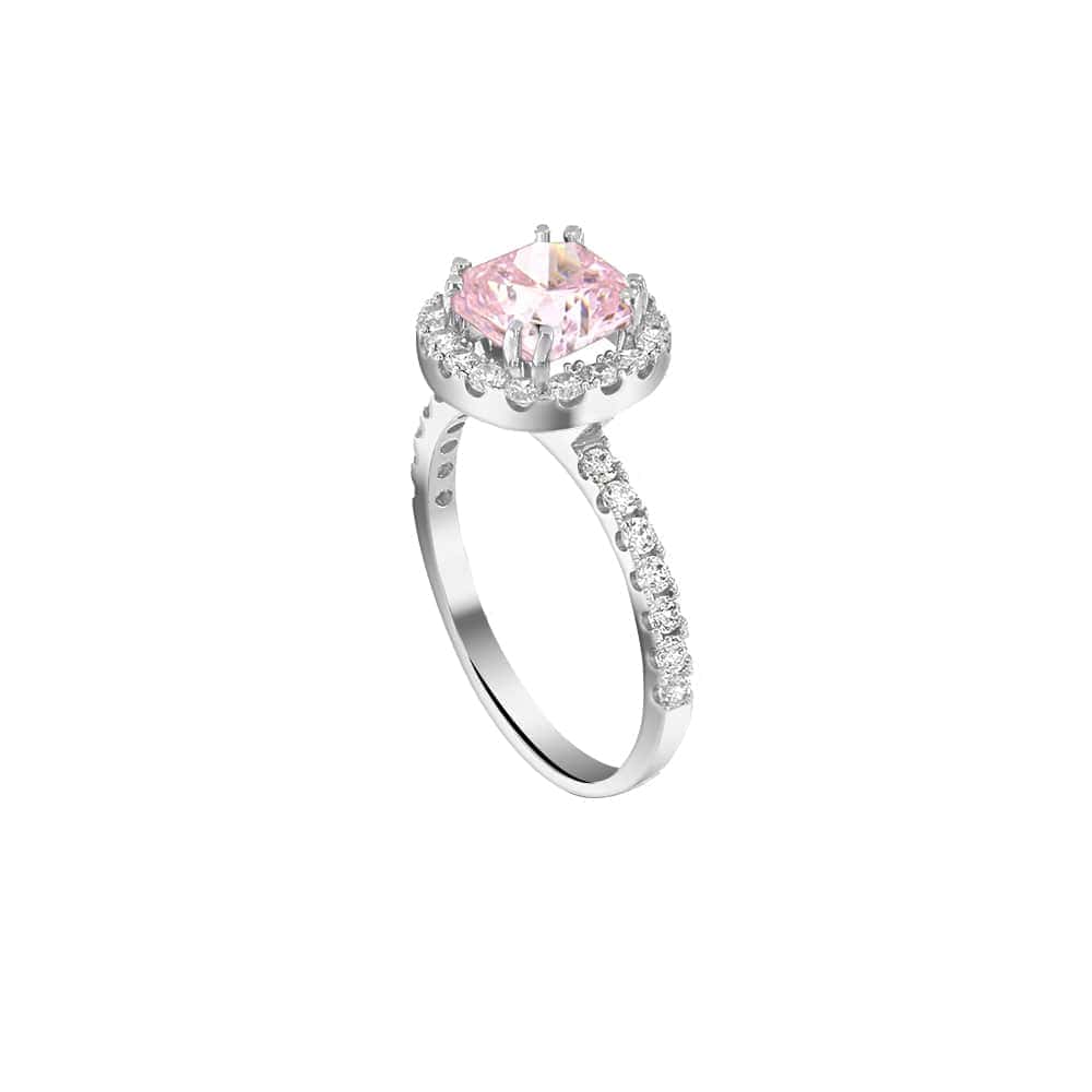 γυναικείο λευκόχρυσο δαχτυλίδι ροζέτα ροζ D11201043