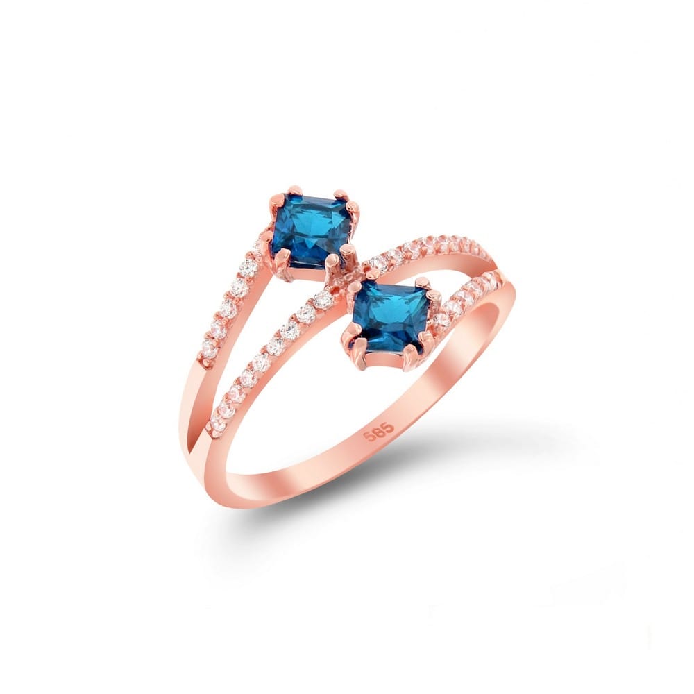 γυναικείο ροζ χρυσό δαχτυλίδι μπλε ζιργκόν D11300709