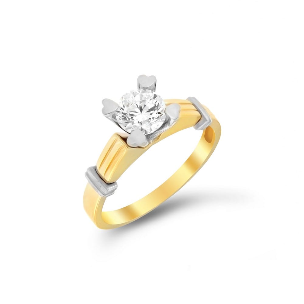 Κίτρινο χρυσό δαχτυλίδι μονόπετρο καρδιές D11400307