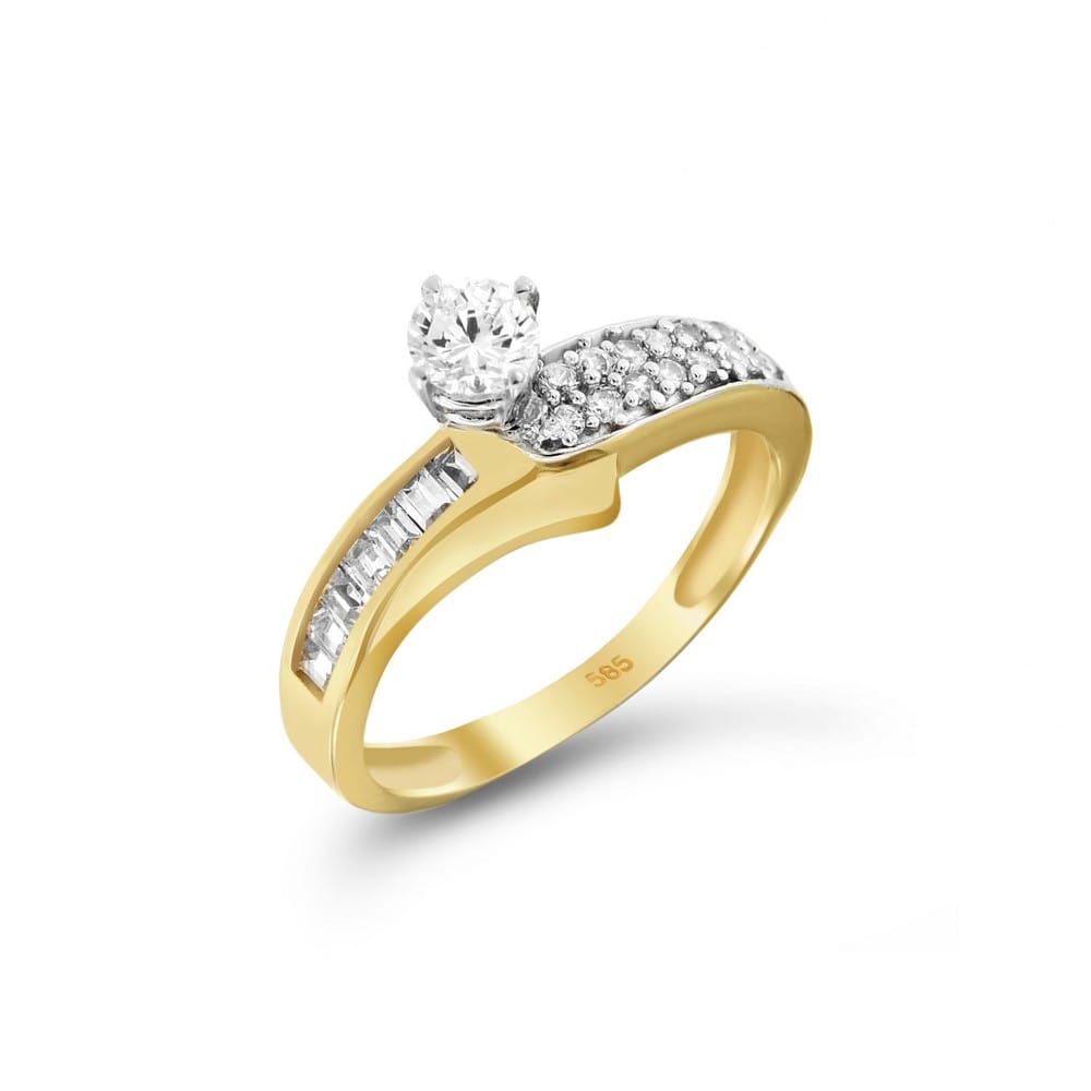 Κίτρινο χρυσό δαχτυλίδι μονόπετρο παγιέτες D11100284