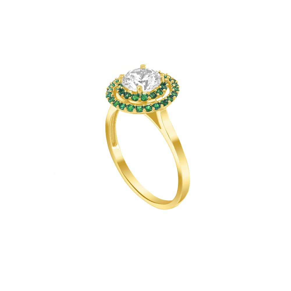 κίτρινο χρυσό δαχτυλίδι πράσινα ζιργκόν D11101007