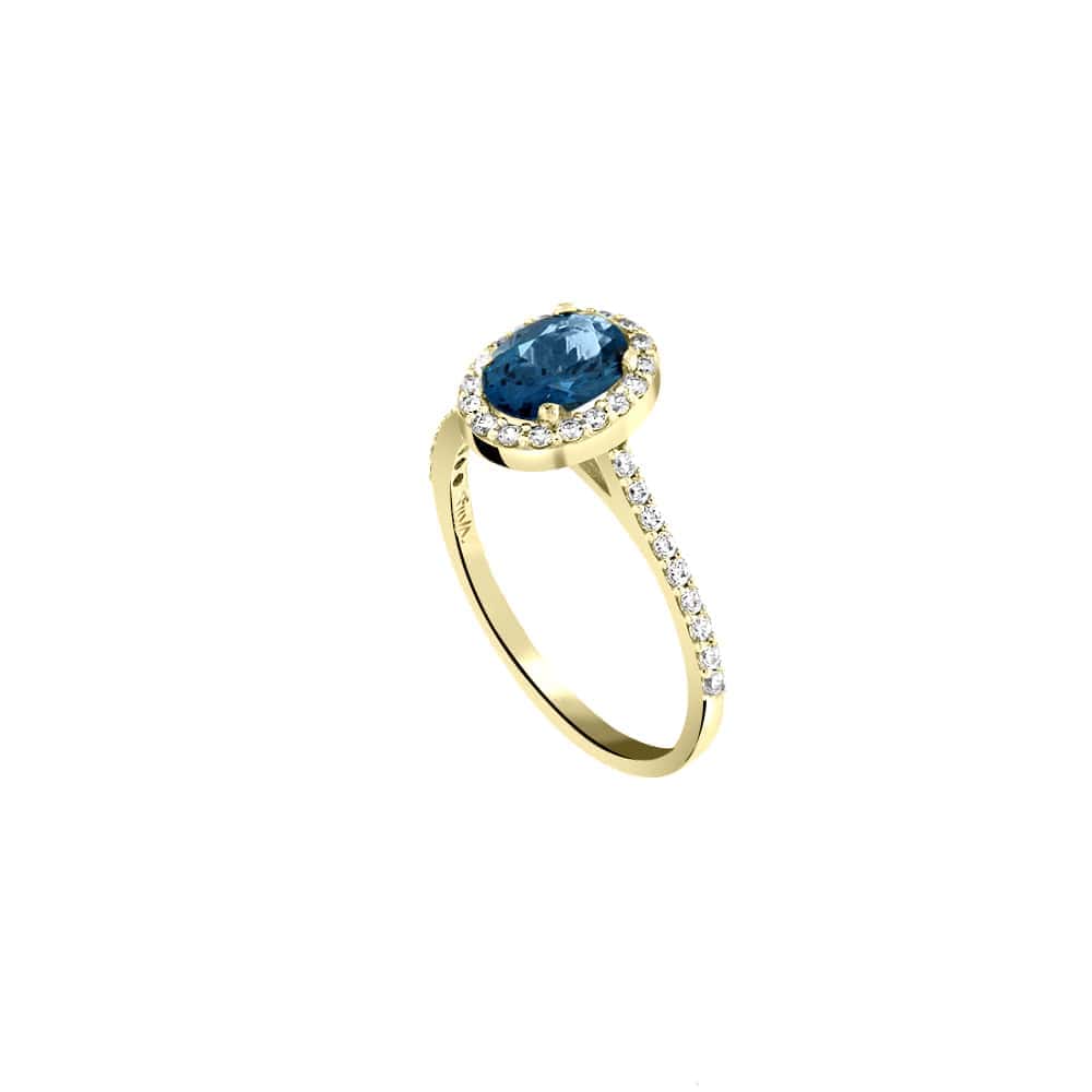 κίτρινο χρυσό δαχτυλίδι ροζέτα μπλε ζιργκόν D11100845  