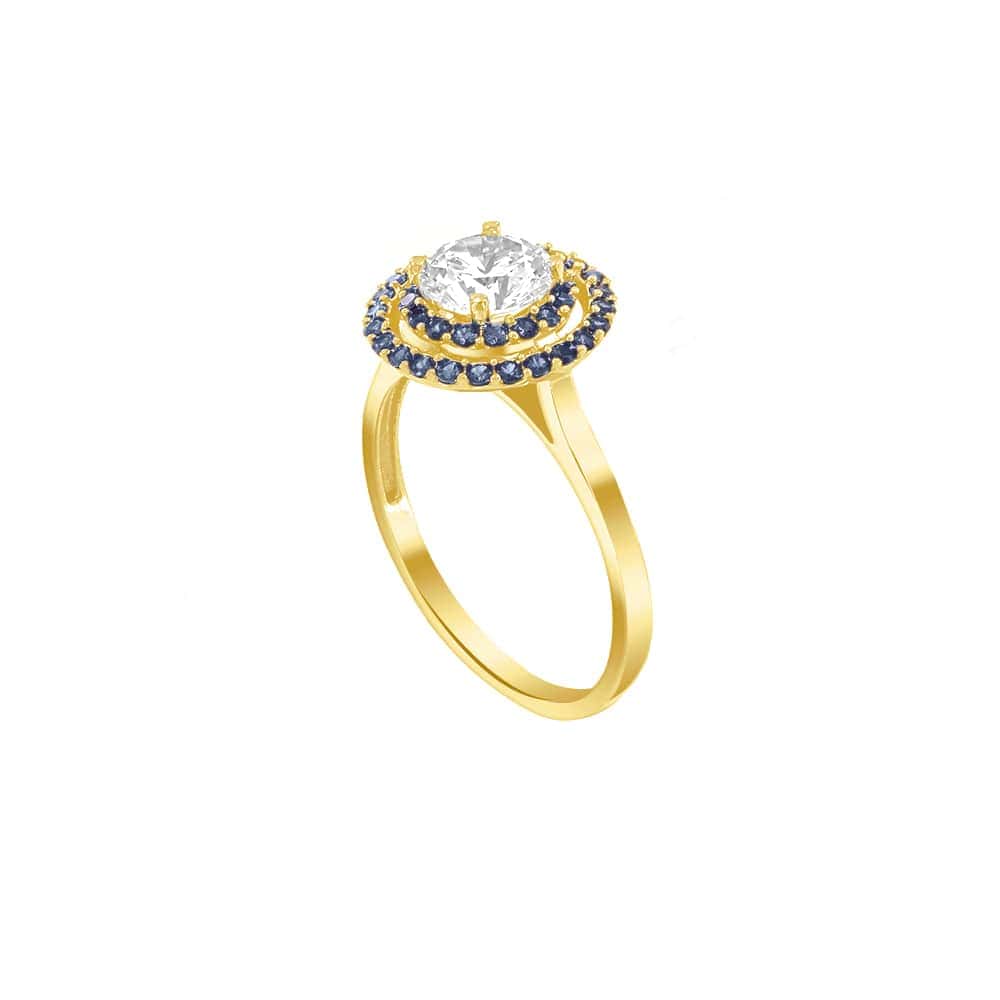 κίτρινο χρυσό γυναικείο δαχτυλίδι μπλε ζιργκόν D11101009