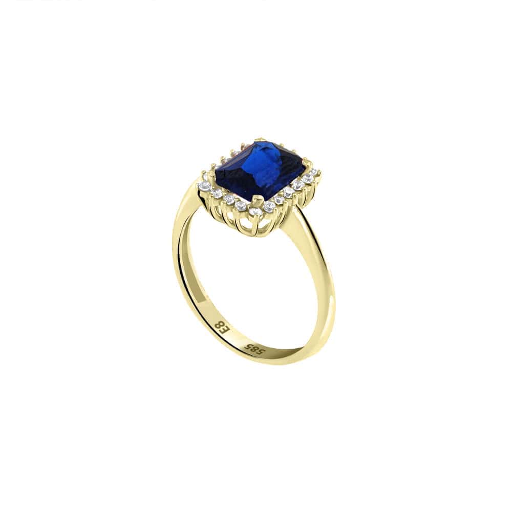 μονόπετρο κίτρινο χρυσό δαχτυλίδι μπλε ζιργκόν D11100852