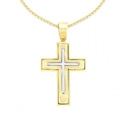 ανδρικός κίτρινος χρυσός σταυρός δύο όψεων ST11400938(a)