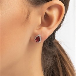 ασημένια καρφωτά σκουλαρίκια κόκκινη πέτρα SK21200277(b)