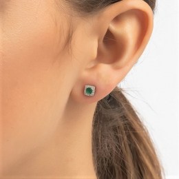 ασημένια καρφωτά σκουλαρίκια πράσινη πέτρα SK21200275(b)