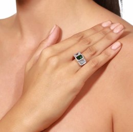 ασημένιο γυναικείο δαχτυλίδι πράσινο ζιργκόν D21200049(b)