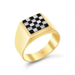 Δαχτυλίδι ανδρικό κίτρινο χρυσό σκακιέρα d11100568