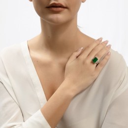 δαχτυλίδι γυναικείο ασημένιο πράσινη πέτρα D21200242(a)