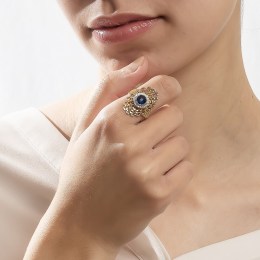 δαχτυλίδι κίτρινο χρυσό μπλε ζιργκόν D11101018(a)