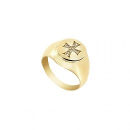 Δαχτυλίδι σεβαλιέ κίτρινο χρυσό σταυρός D11100799
