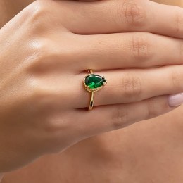 επίχρυσο ασημένιο δαχτυλίδι πράσινο ζιργκόν D21100128(c)