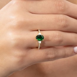 επίχρυσο ασημένιο δαχτυλίδι πράσινο ζιργκόν D21100133(b)