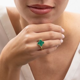επίχρυσο ασημένιο δαχτυλίδι πράσινος σταυρός D21100135(a)