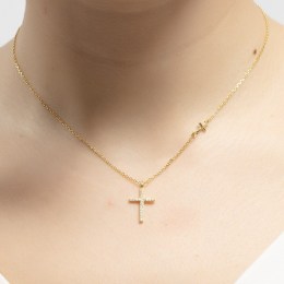 επίχρυσο ασημένιο γυναικείο κολιέ σταυρός KL21100348(β)