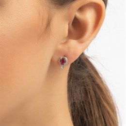 γυναικεία ασημένια σκουλαρίκια κόκκινο ζιργκόν SK21200257(b)