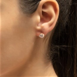 γυναικεία ροζ ασημένια σκουλαρίκια μονόπετρα SK21300175(b)