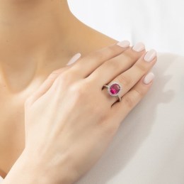 γυναικείο ασημένιο δαχτυλίδι κόκκινη ροζέτα D21200197(b)