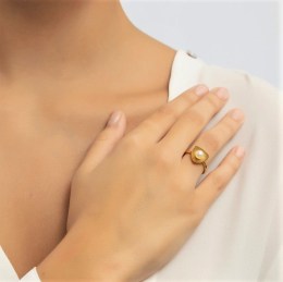 Γυναικείο δαχτυλίδι κίτρινο χρυσό μαργαριτάρι D11100785(b)