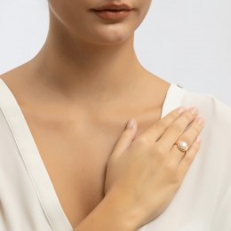 Γυναικείο δαχτυλίδι κίτρινο χρυσό μαργαριτάρι D11100842(a)