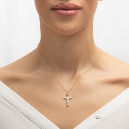 γυναικείο επίχρυσο ασημένιο κολιέ σταυρός KL21100335(a)