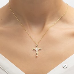 γυναικείο επίχρυσο ασημένιο κολιέ σταυρός KL21100335(b)