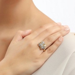 Γυναικείο κίτρινο χρυσό δαχτυλίδι ζιργκόν D11100363(b)