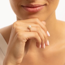 γυναικείο κίτρινο χρυσό δαχτυλίδι μαργαριτάρι D11101032(a)