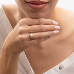 γυναικείο κίτρινο χρυσό δαχτυλίδι μαργαριτάρι D11101035(α)