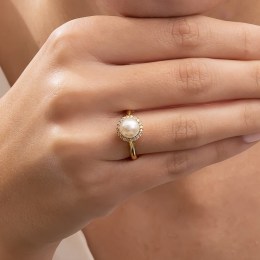 γυναικείο κίτρινο χρυσό δαχτυλίδι μαργαριτάρι D11101035(β)