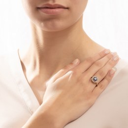 γυναικείο κίτρινο χρυσό δαχτυλίδι ροζέτα μπλε D11101010(a)