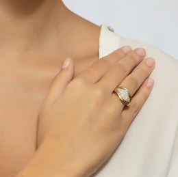 Γυναικείο κίτρινο χρυσό δαχτυλίδι ζιργκόν D11100660(b)