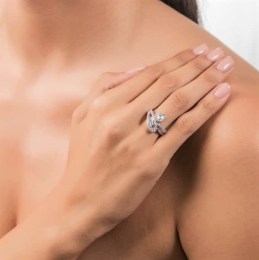 γυναικείο λευκόχρυσο δαχτυλίδι φύλλα D11200025(b)