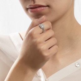 γυναικείο λευκόχρυσο δαχτυλίδι λευκά ζιργκόν D11201008(b)