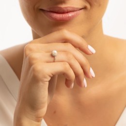 γυναικείο λευκόχρυσο δαχτυλίδι μαργαριτάρι D11201079(a)