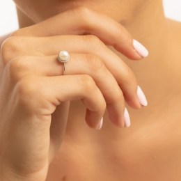 γυναικείο λευκόχρυσο δαχτυλίδι μαργαριτάρι D11201079(b)