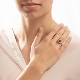 γυναικείο λευκόχρυσο δαχτυλίδι ροζέτα κόκκινη D11201041(a)