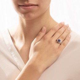 γυναικείο λευκόχρυσο δαχτυλίδι ροζέτα μπλε D11201039(a)